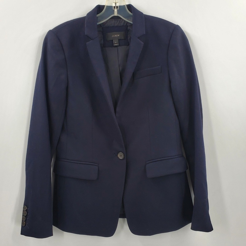 Women's J. Crew Regent Wool Blazer Jacket Navy Style B0323